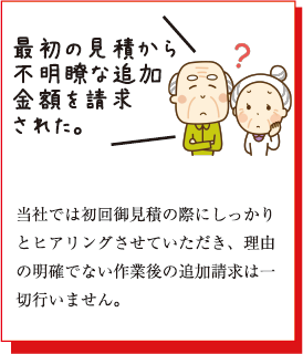 最初の見積から不明瞭な追加金額を請求された